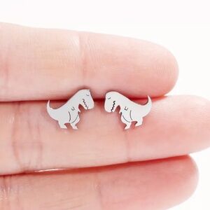 NEW Dainty Dinosaur stud Earrings Stainless Steel Silver color T Rex - Boutique